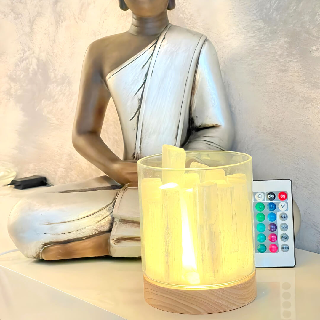 Lámpara de Selenita con Luz Led - Esencia para tu Hogar