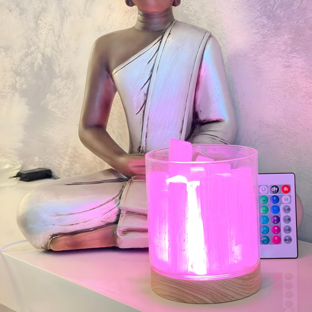 Lámpara de Selenita con Luz Led - Esencia para tu Hogar