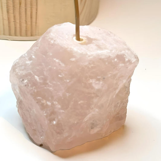 Porta Incienso Mineral Cuarzo Rosa - Equilibrio y Armonía en tu Hogar