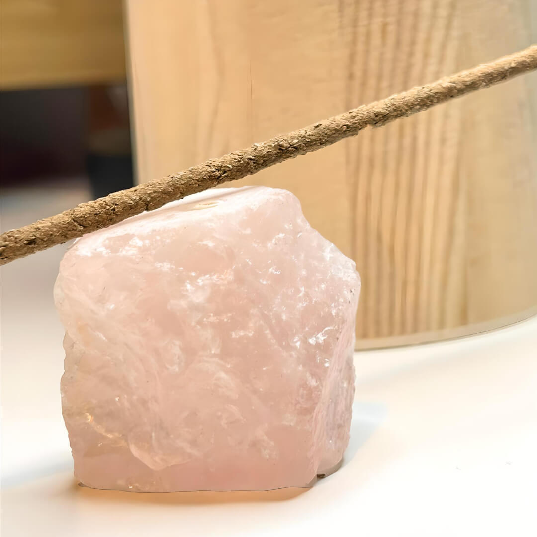 Porta Incienso Mineral Cuarzo Rosa - Equilibrio y Armonía en tu Hogar